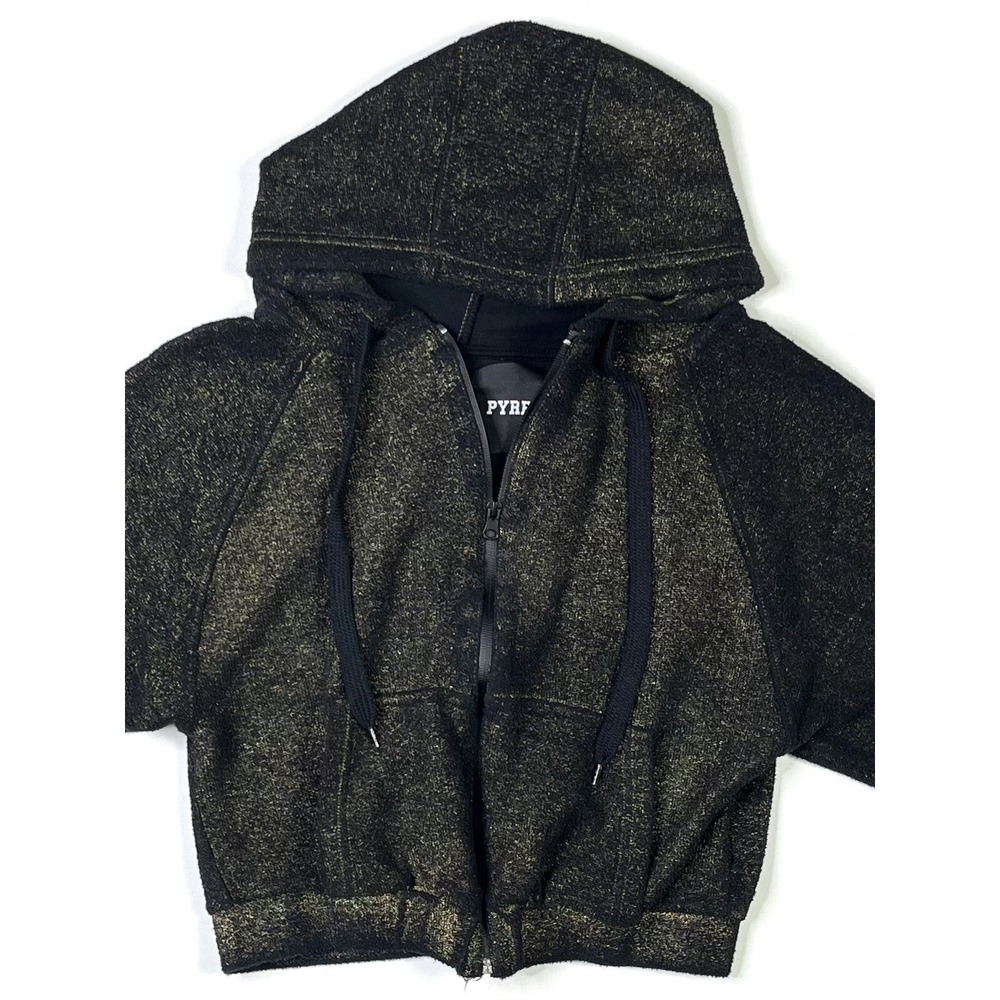 Pyrex Zip Hoodie Women's XS Black Glittery Heather Gold Rare Streetwear Italy - Picture 10 of 13